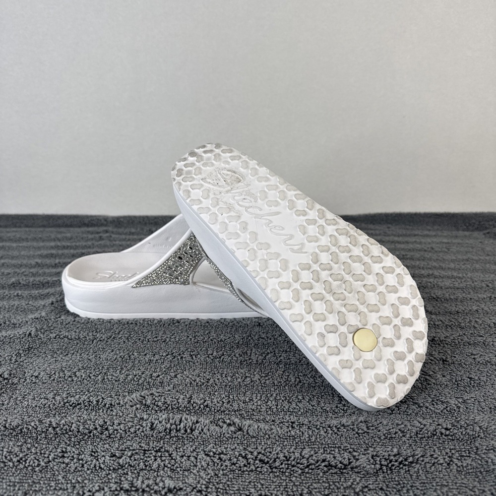 Skechers Luxe Foam Flip Flops White Silver Beaded Platform Sandals 8 - Picture 8 of 8